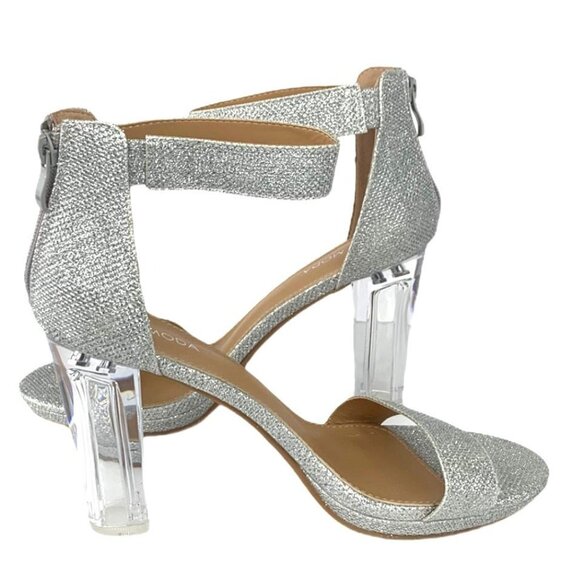Top Moda Women's Glitter Silver Block Heel Sandals Size 10 Ankle Strap - Picture 1 of 9